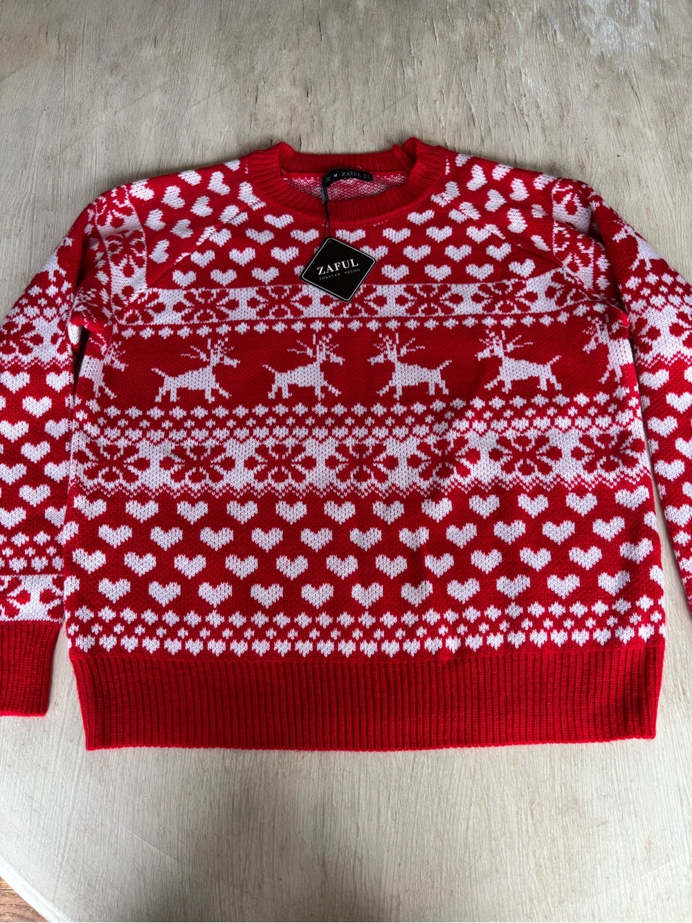 Zaful Red and White Fair Isle Reindeer Crewneck Sweater Size 6